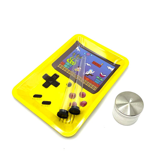 Grinder à herbes 40 mm à 4 couches avec plateau métallique pour rouler (18 × 12,5 cm), étui de rangement en plastique pour tabac et tube