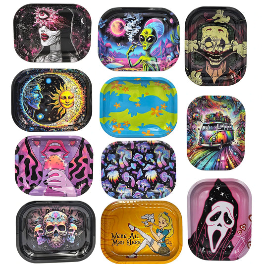 7X5.5inch Metal Tobacco Rolling Tray Multi Cigarette Dish Tin Storage Plate Roller Container 18*14cm Ashtray Rolling Tray